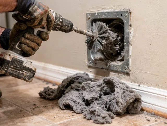 Certified North Branford Dryer Vent Cleaning technician performing dryer vent cleaning in North Branford