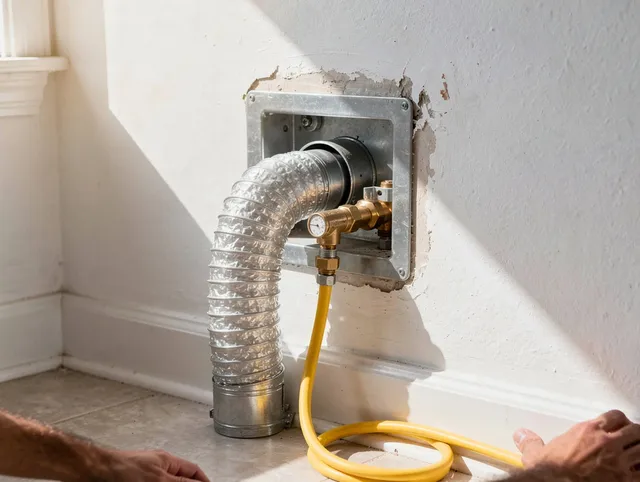 North Branford Dryer Vent Cleaning certified technician performing specialized gas dryer vent cleaning in North Branford